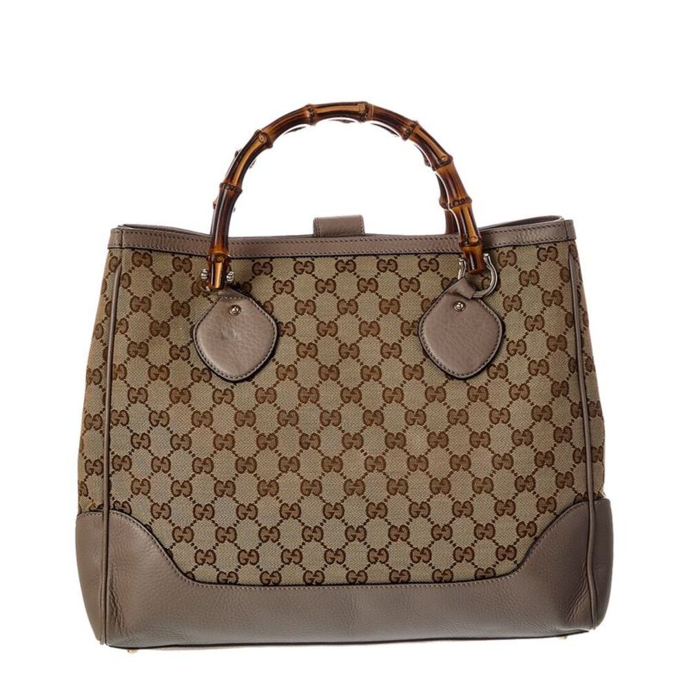 Gucci Brown Gg Canvas & Leather Diana Bamboo Handle Handmade Bag (Authentic